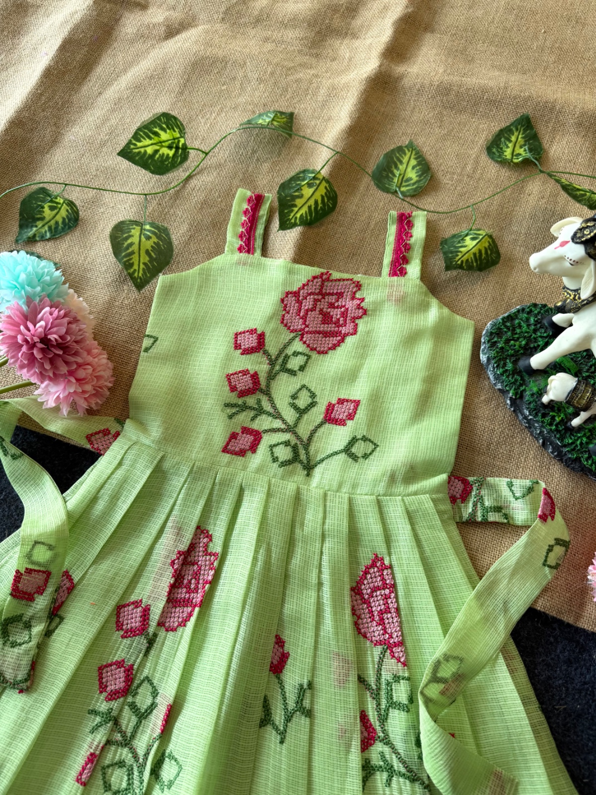 Summer-Friendly Breathable Kota Gowns with Cross Stitch Embroidery view 4