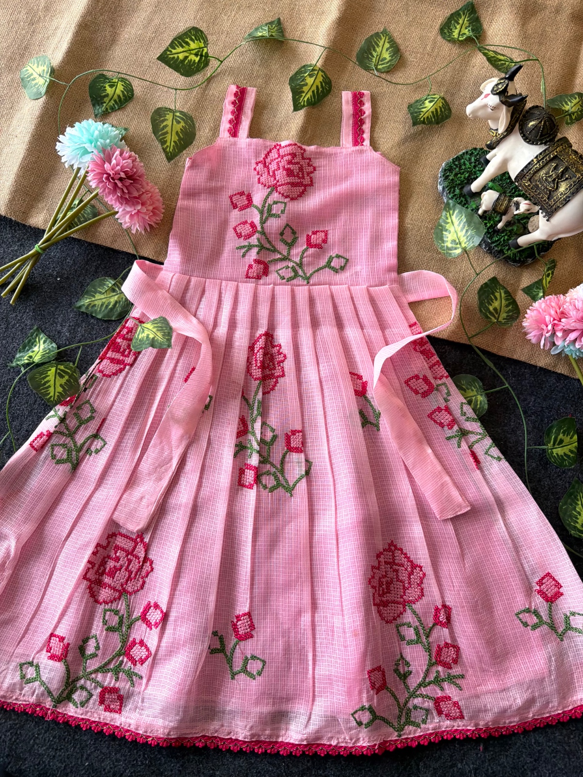 Summer-Friendly Breathable Kota Gowns with Cross Stitch Embroidery view 9