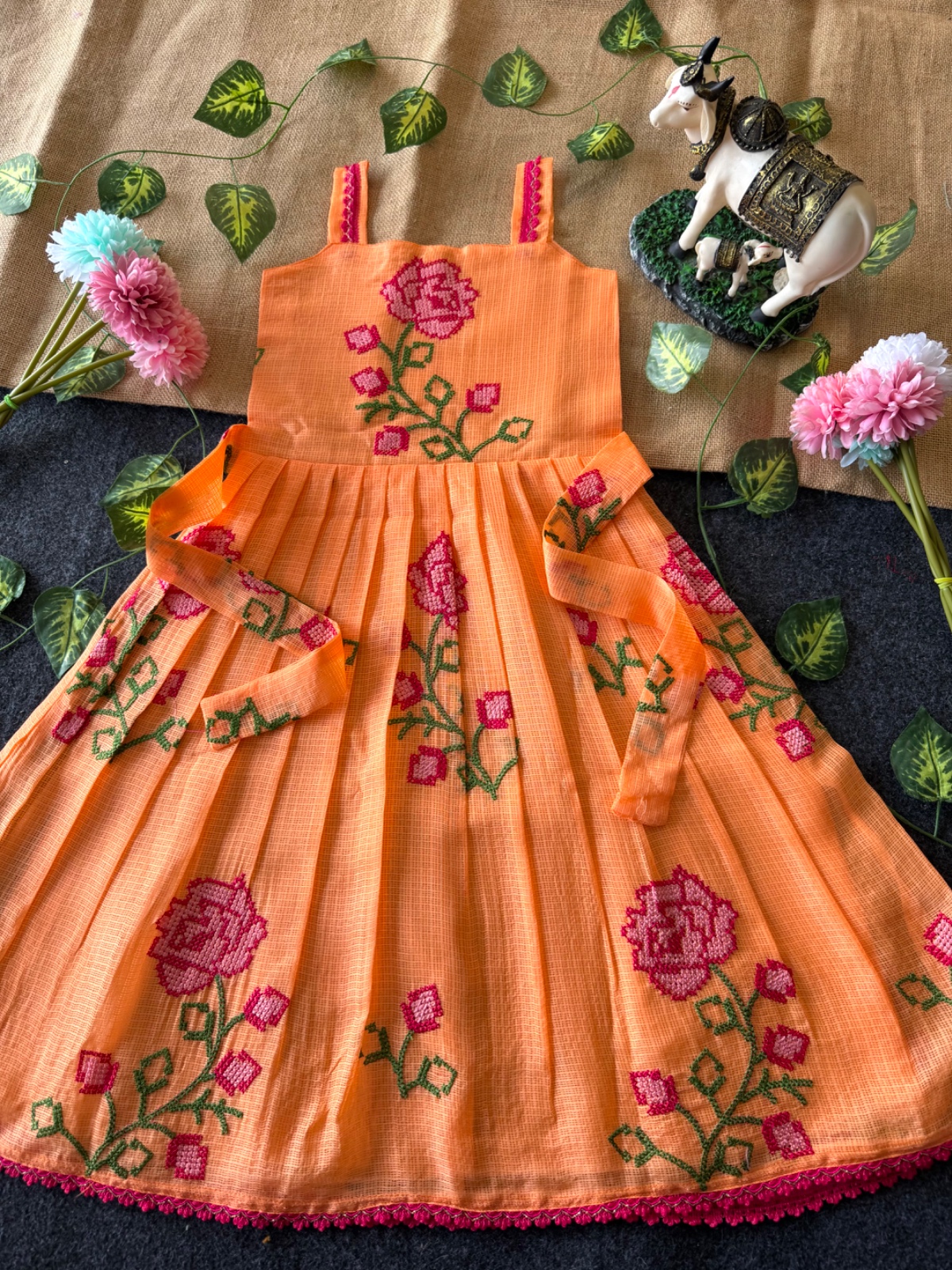 Summer-Friendly Breathable Kota Gowns with Cross Stitch Embroidery view 10