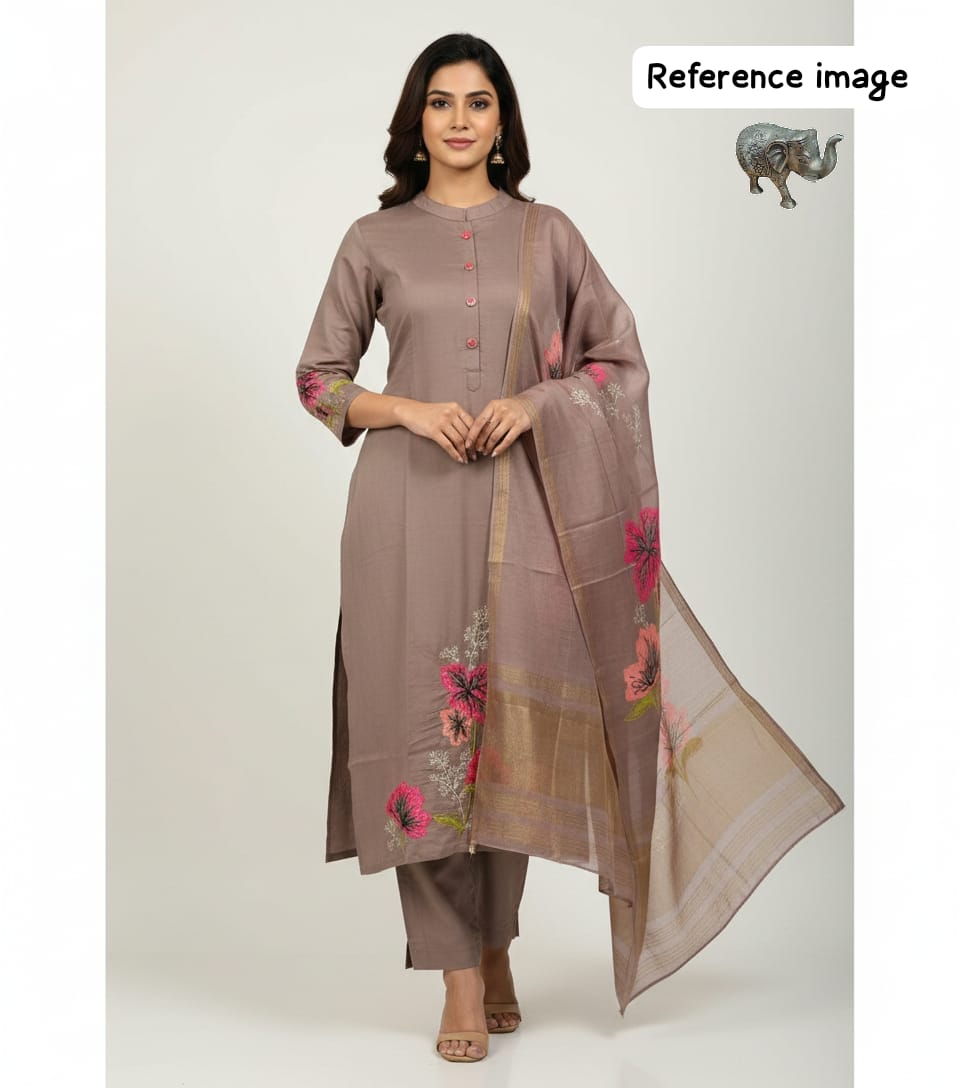 Heavy Maslin Silk Work Kurti Set with Pants