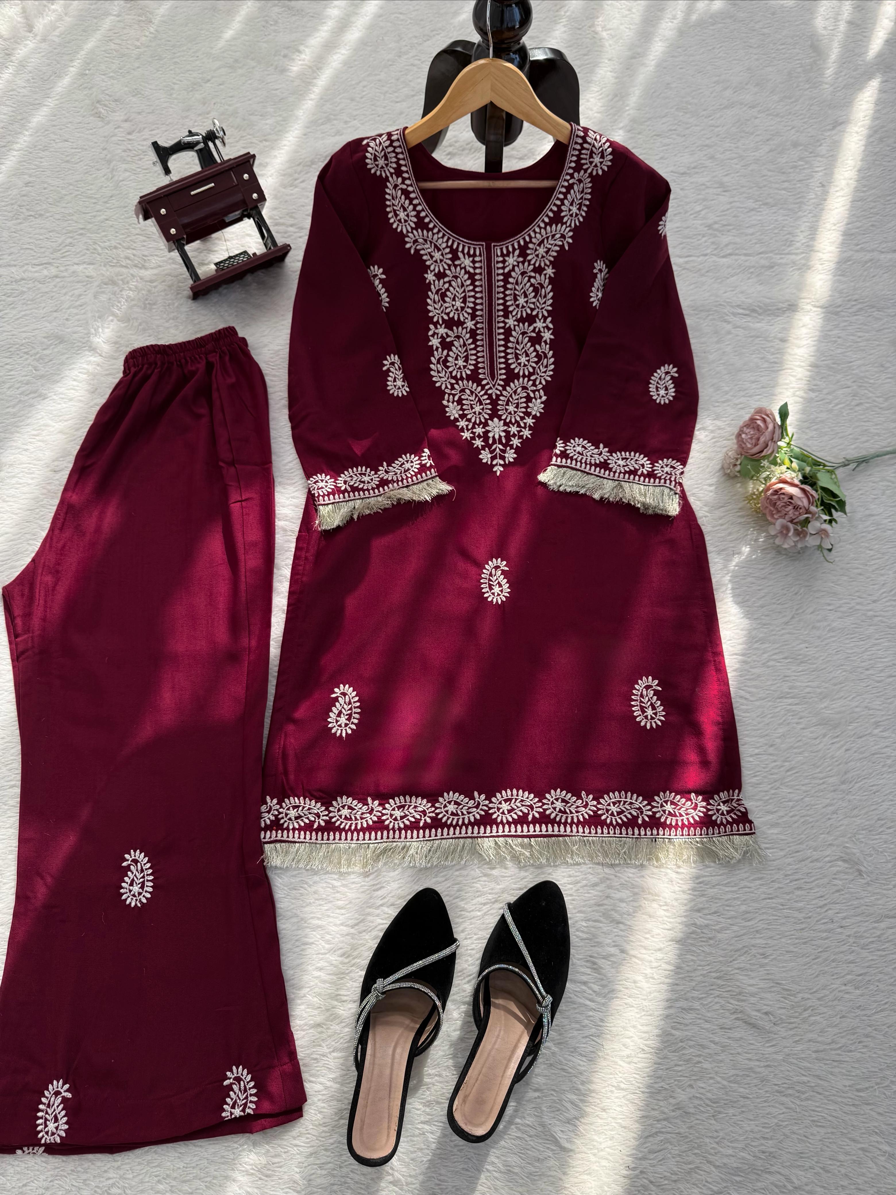 Designer Bell Bottom Kurti Set view 2