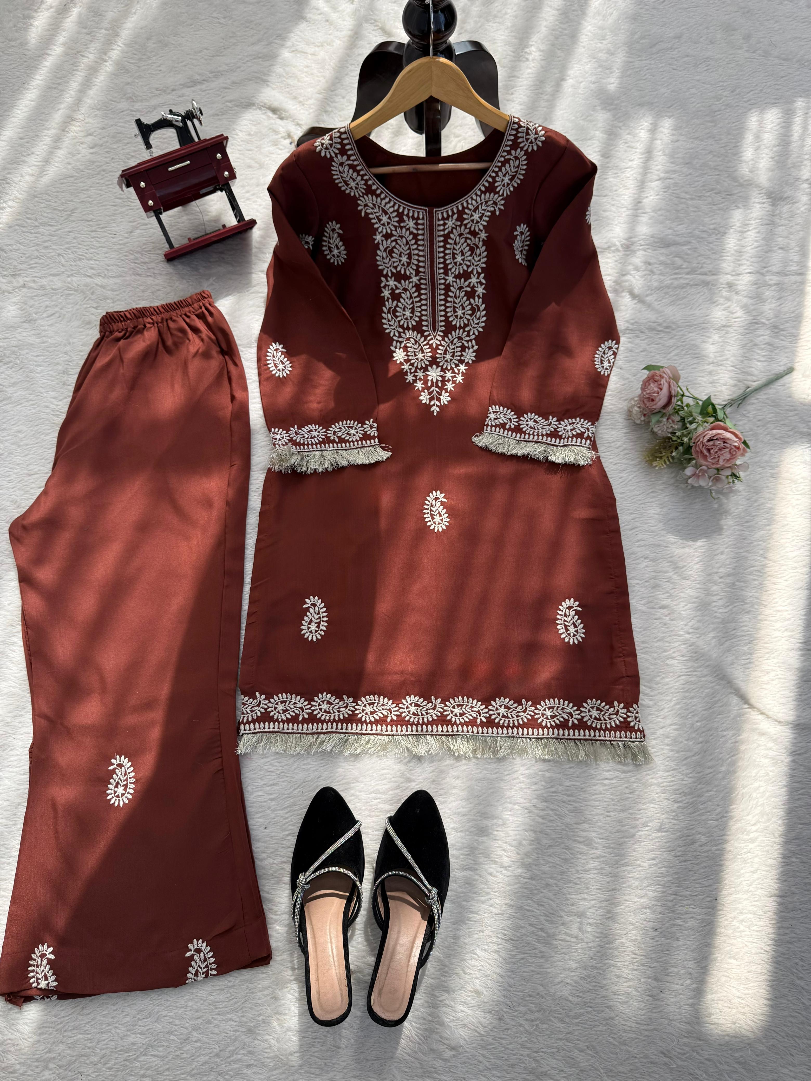 Designer Bell Bottom Kurti Set view 4