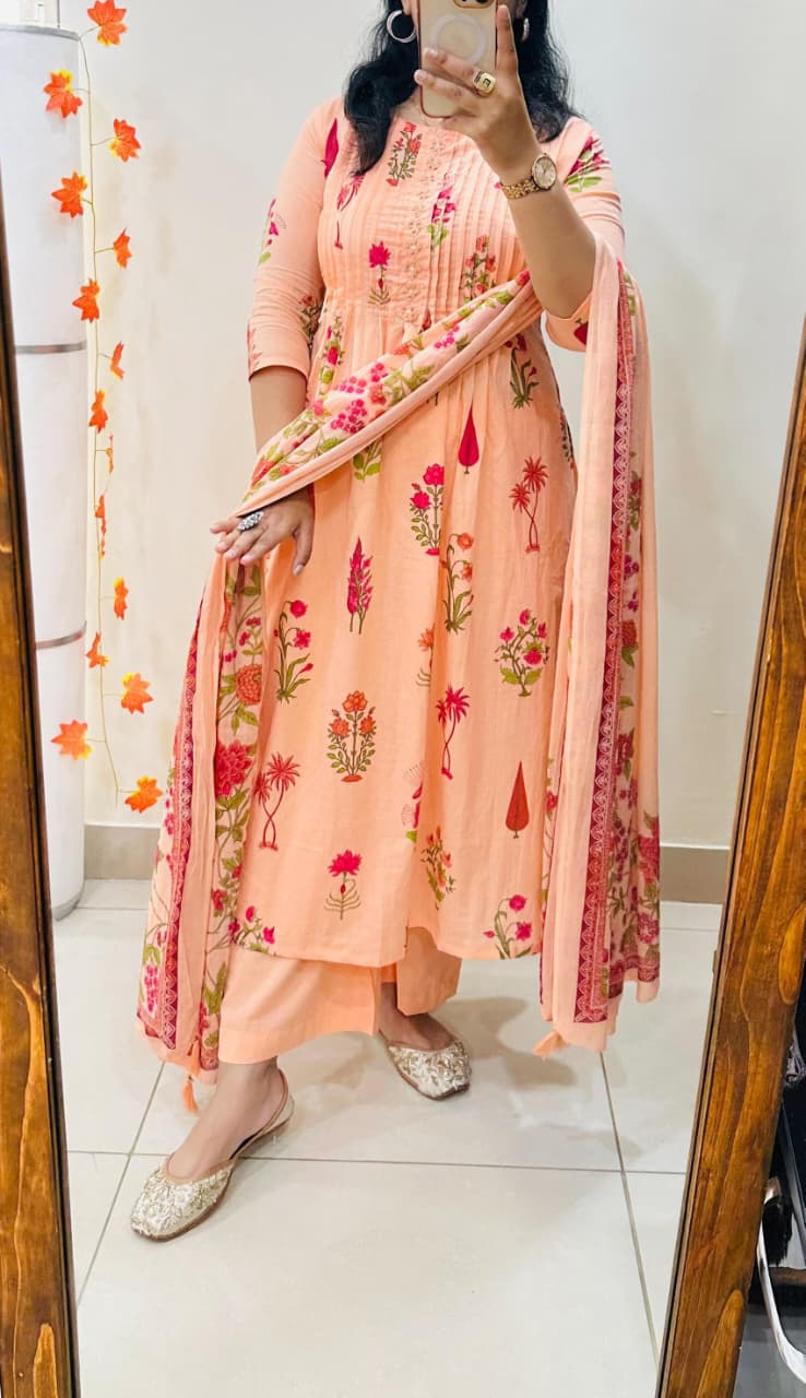 Designer kurti pant dupatta set with Pintex Hand Anchor Patra Zardozi sequin thread embroidery