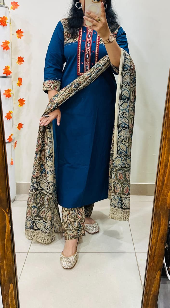 Premium Heavy Kalamkari Cotton Suit Set view 11