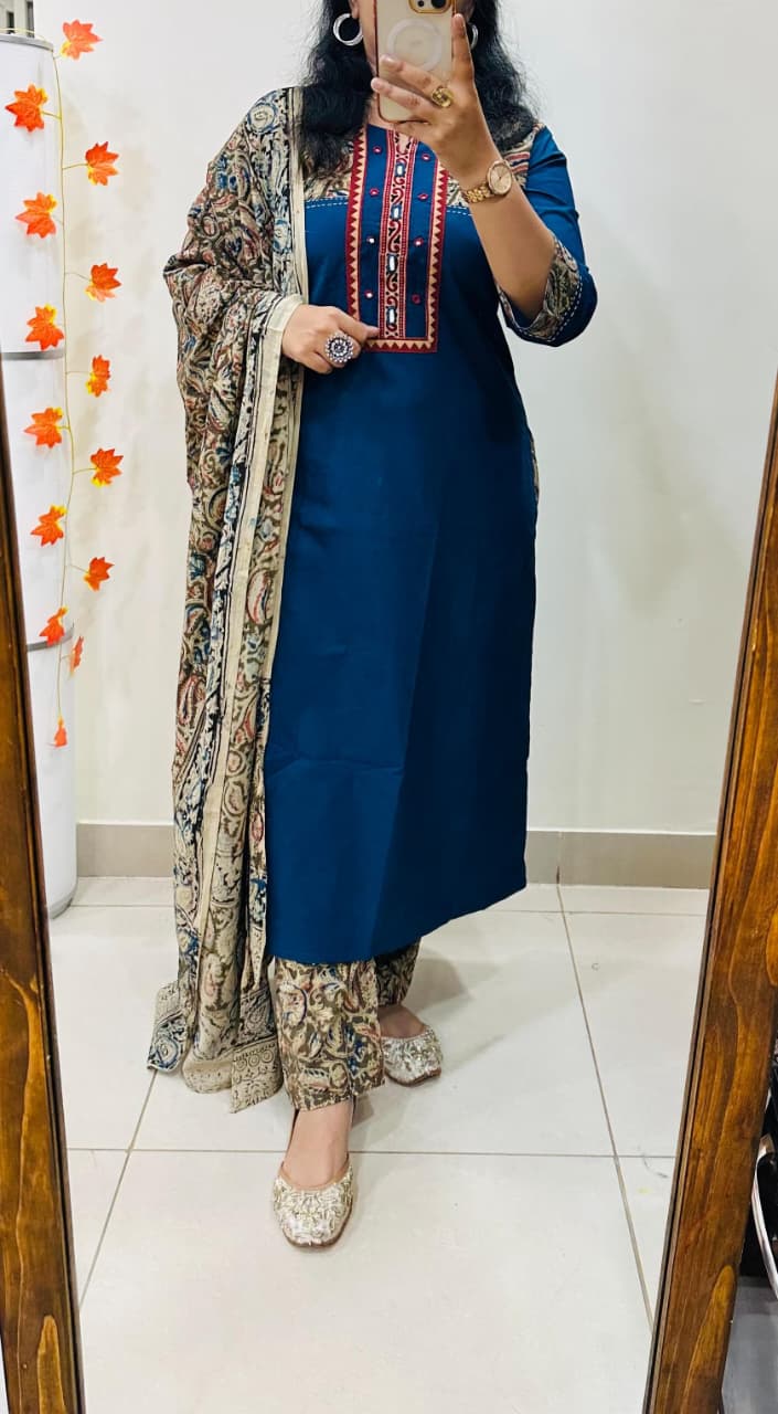 Premium Heavy Kalamkari Cotton Suit Set view 12
