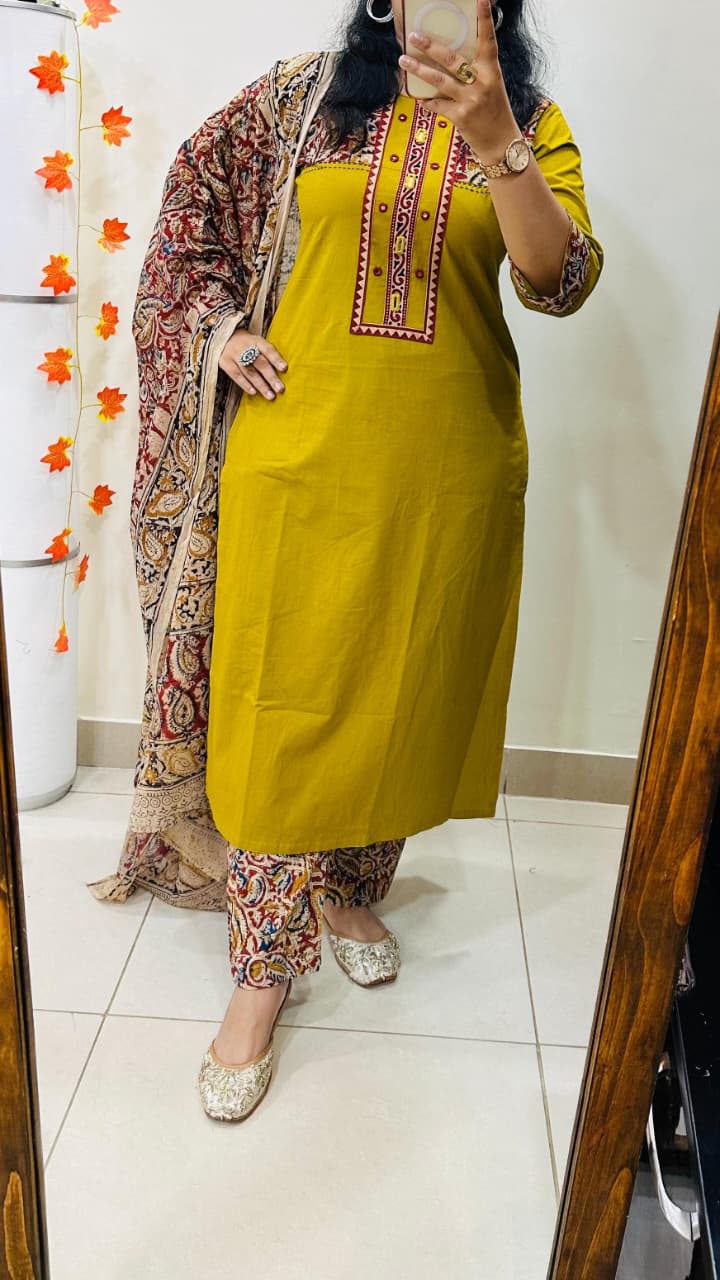 Premium Heavy Kalamkari Cotton Suit Set view 13