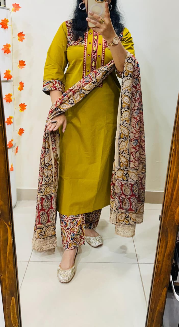 Premium Heavy Kalamkari Cotton Suit Set view 14