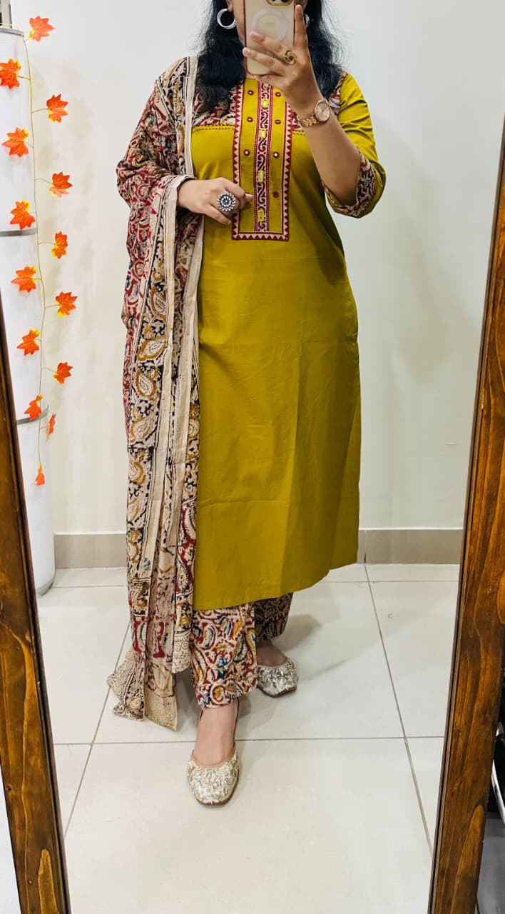 Premium Heavy Kalamkari Cotton Suit Set view 15