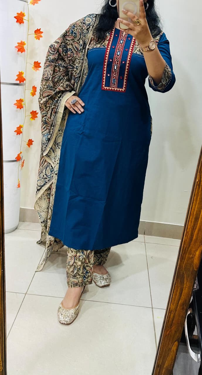 Premium Heavy Kalamkari Cotton Suit Set view 10