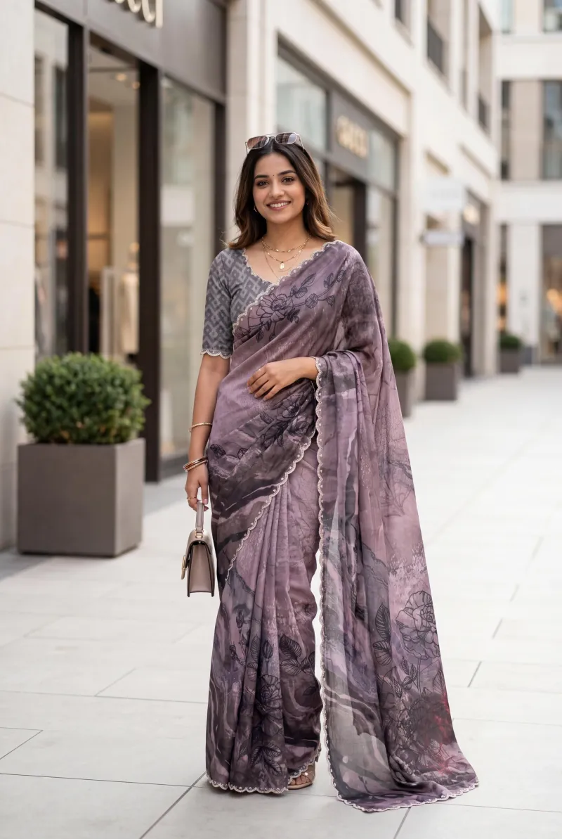 Soft Satin Georgette Saree view 4