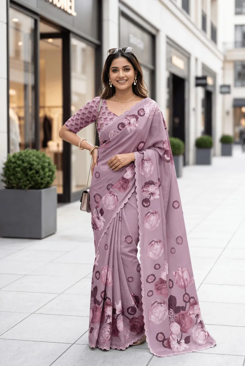 Soft Satin Georgette Saree view 5