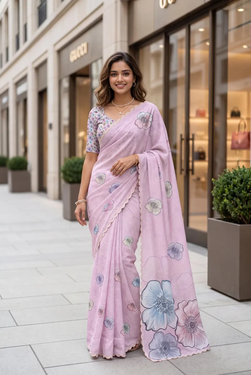 Soft Satin Georgette Saree view 9