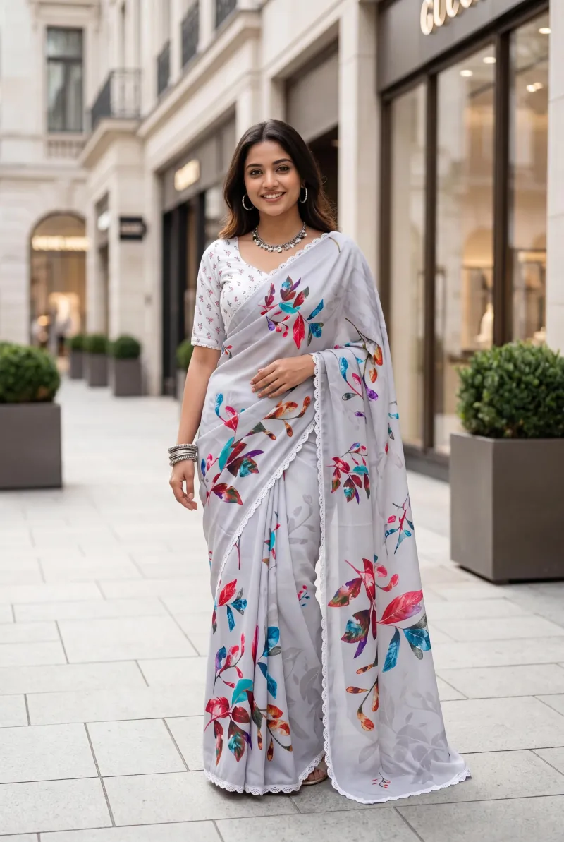 Soft Satin Georgette Saree view 10