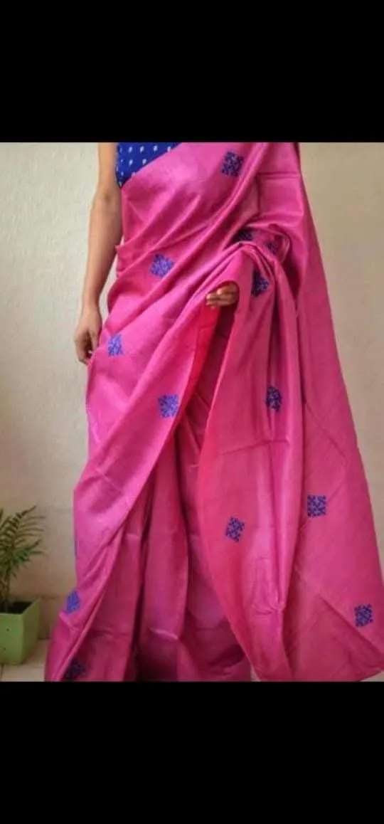 Pure Katan Silk Saree with Computer Embroidery and Running Blouse view 13