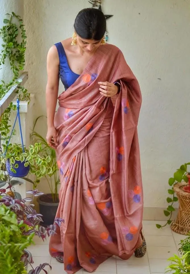 Pure Katan Silk Saree with Computer Embroidery and Running Blouse view 6