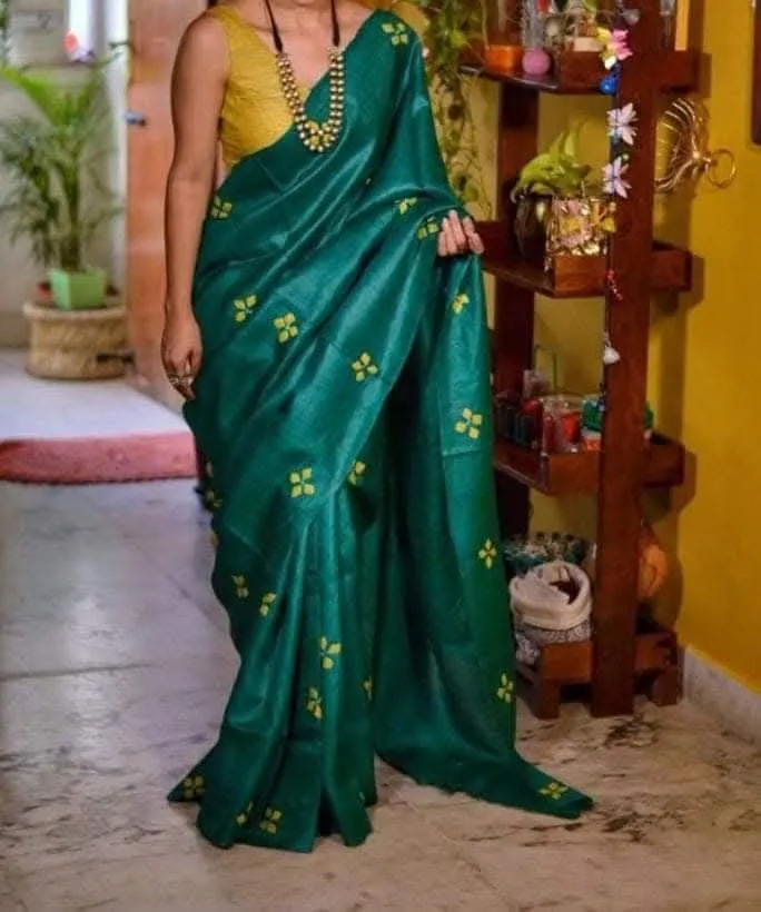 Pure Katan Silk Saree with Computer Embroidery and Running Blouse view 9