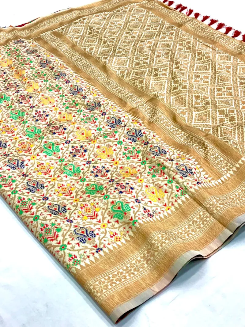 Heavy Banarasi Patola Silk Saree with All Over Fancy Meena and Zari Weaving view 2