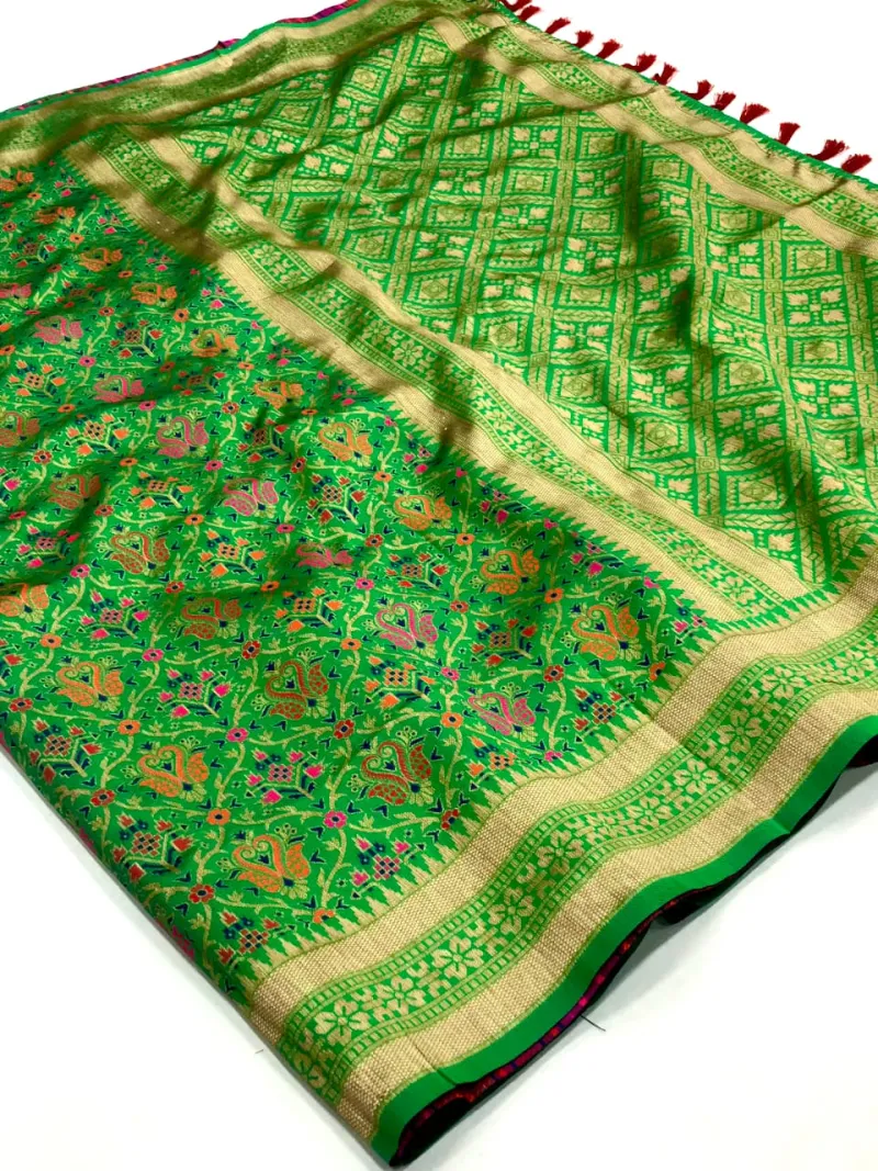 Heavy Banarasi Patola Silk Saree with All Over Fancy Meena and Zari Weaving view 6