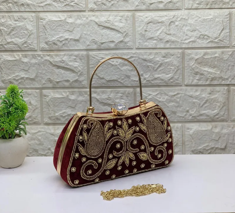 Zari Handwork Velvet Clutch Sling for Women and Girls view 4