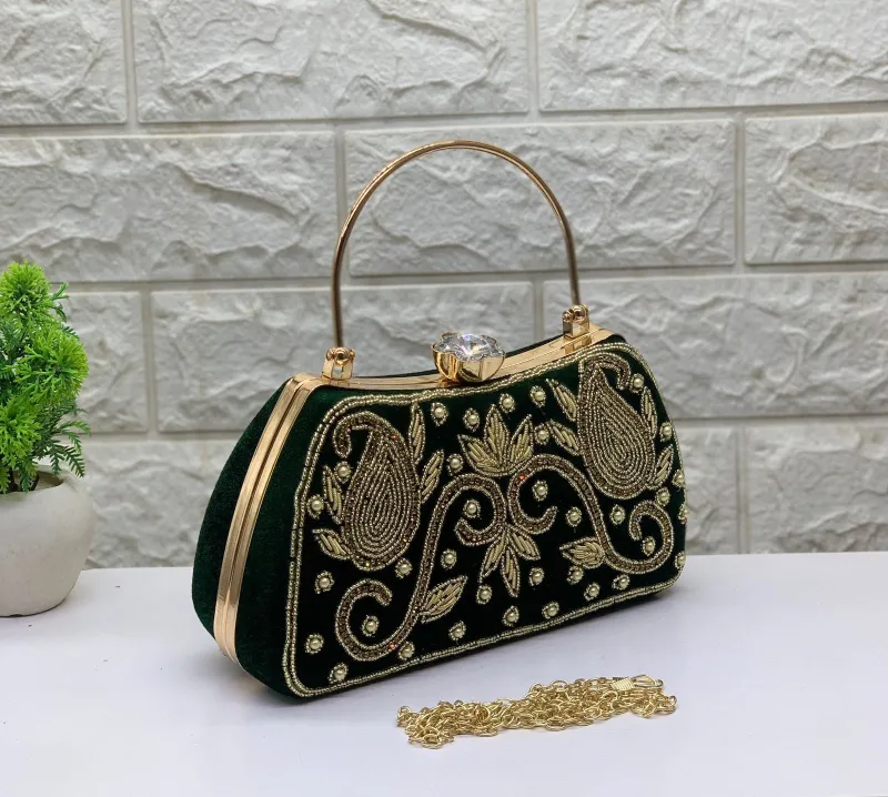 Zari Handwork Velvet Clutch Sling for Women and Girls view 6