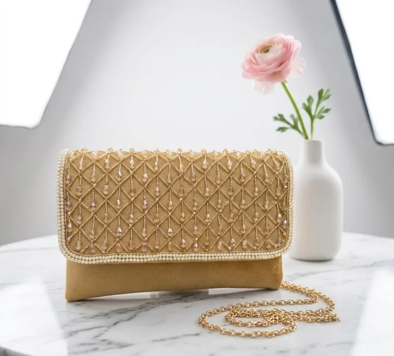 Handmade Pearl Sling Clutch Bag view 5