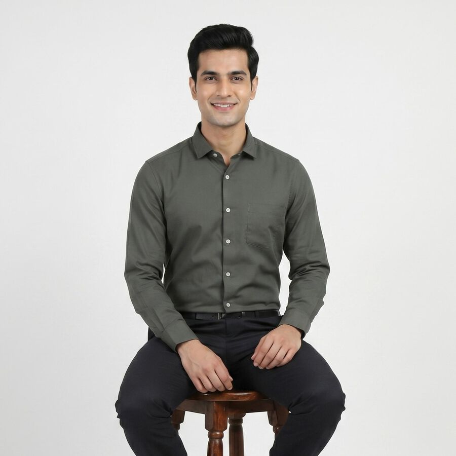 Dark Green Spread Collar Formal Shirt view 2