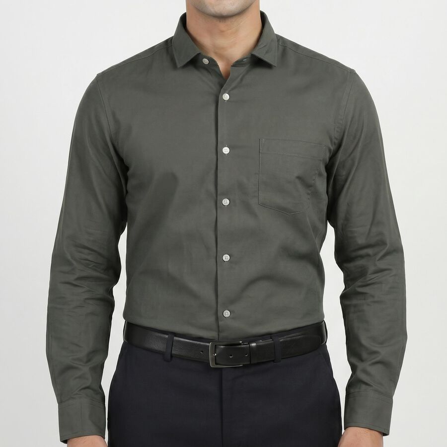 Dark Green Spread Collar Formal Shirt view 4