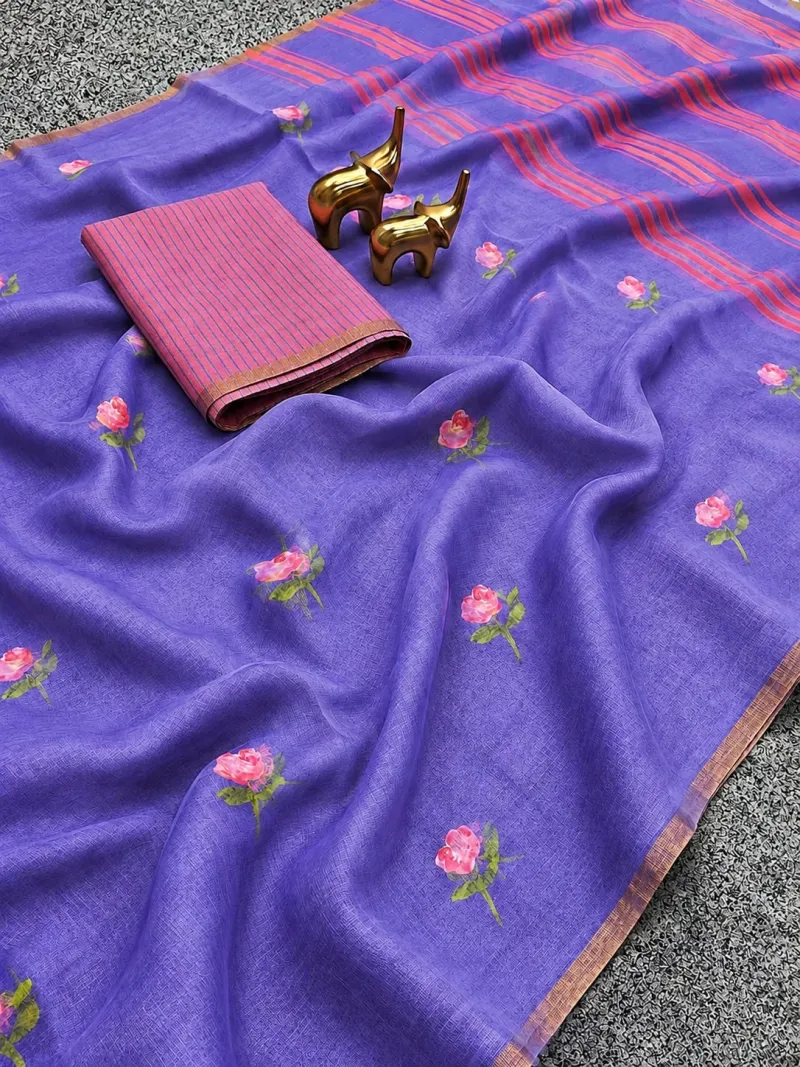 Trending Linen Cotton Digital Print Saree