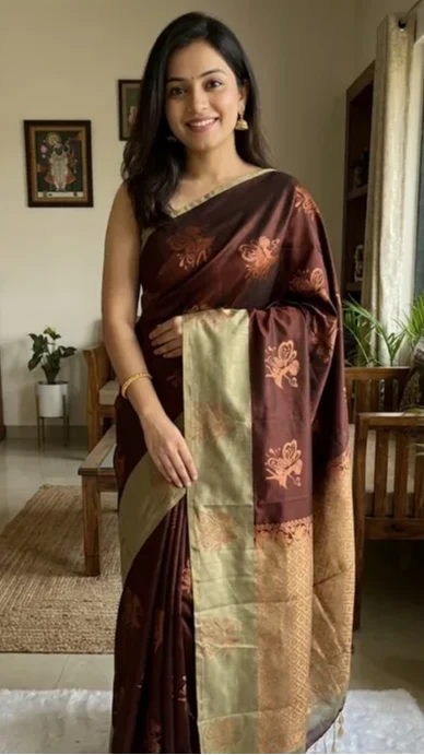 Kanchipuram Elite Pure Silk Saree with Contrast Border view 2