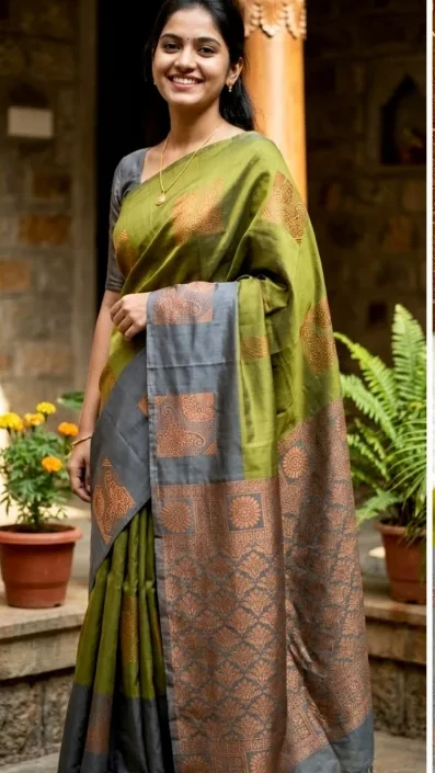 Kanchipuram Elite Pure Silk Saree with Contrast Border view 3