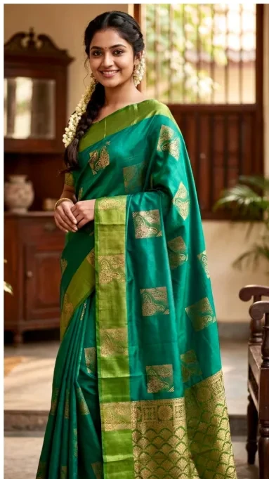 Kanchipuram Elite Pure Silk Saree with Contrast Border view 4
