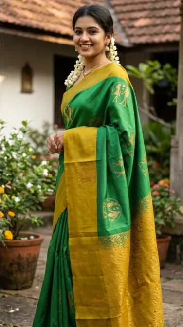 Kanchipuram Elite Pure Silk Saree with Contrast Border view 7