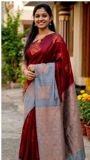 Kanchipuram Elite Pure Silk Saree with Contrast Border view 9