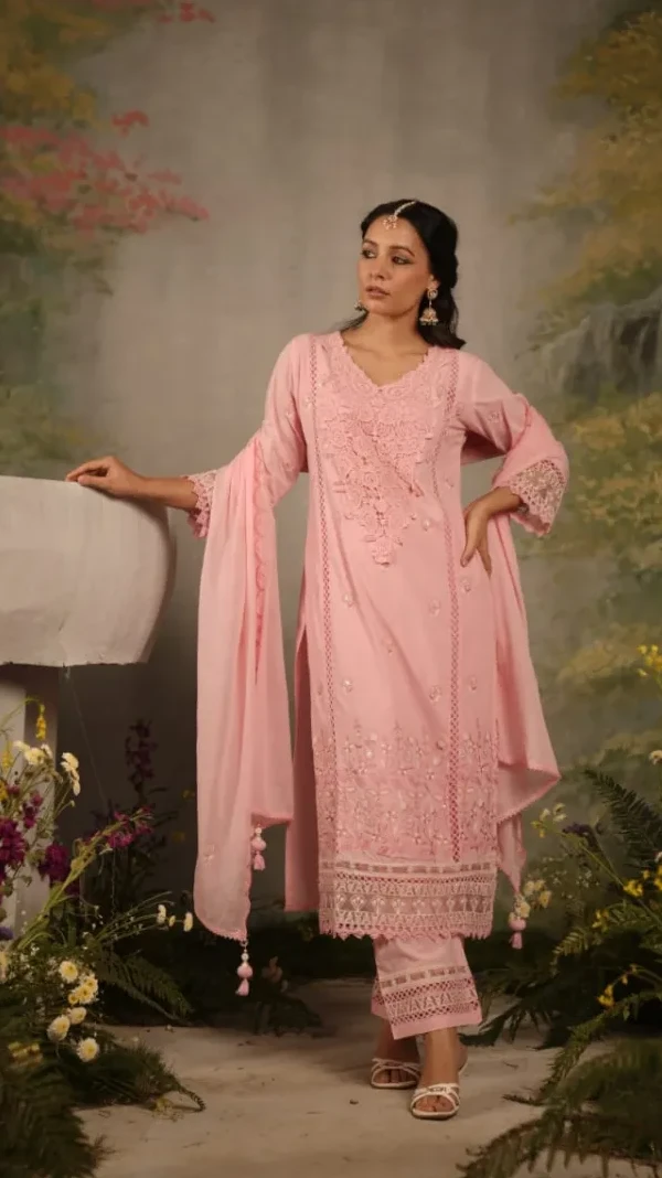 Three Piece Pure Mul Mul Cotton Designer Set view 3