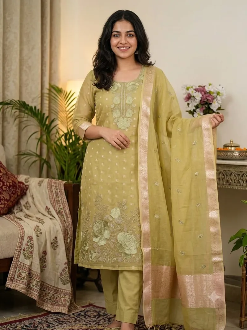 Chanderi Unstitched Suit Material view 3