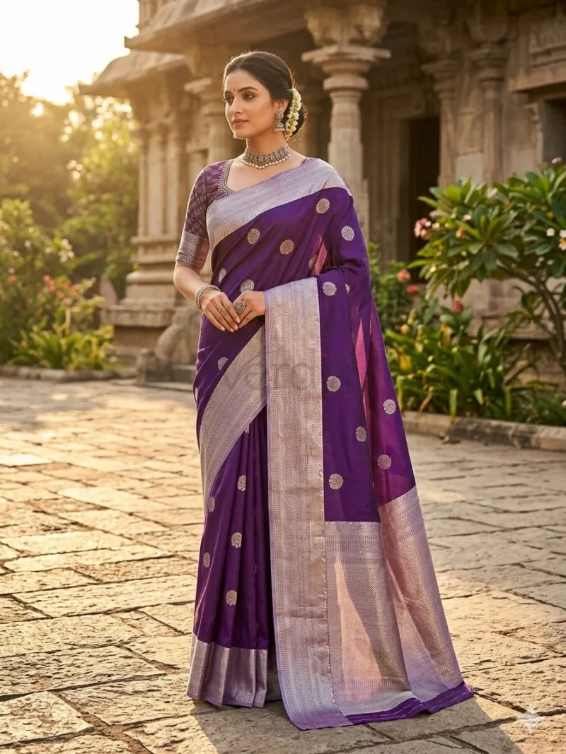 Banarasi Semi Silk Saree with Brocade Blouse view 4
