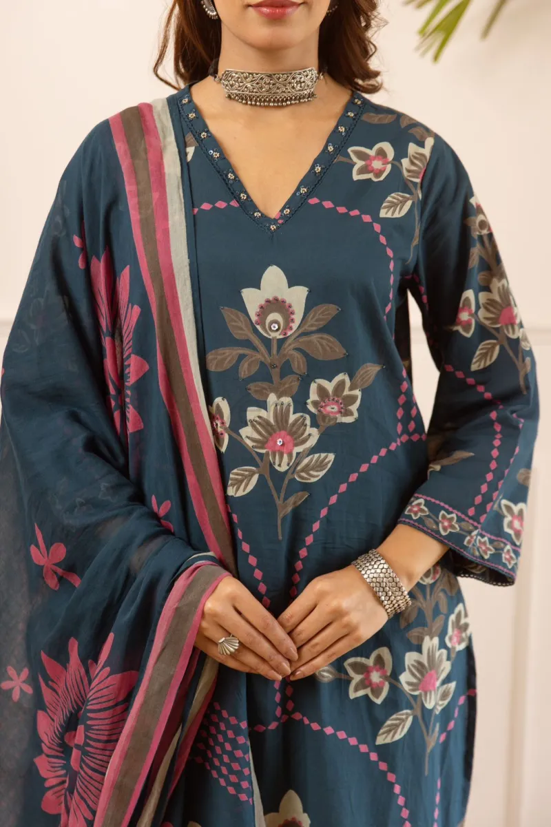 Pure and Premium Cotton Kurti Set with Printed Dupatta and Cotton Palazzo view 4