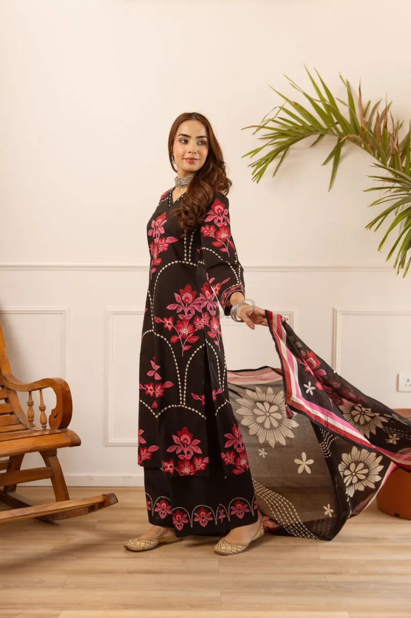 Pure and Premium Cotton Kurti Set with Printed Dupatta and Cotton Palazzo view 7