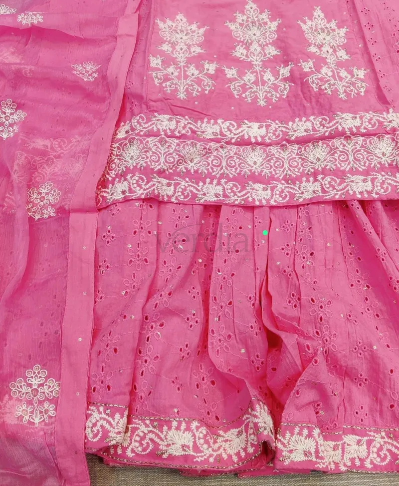 Cotton Schifilli Kurti with Cotton Sharara and Chiffon Dupatta