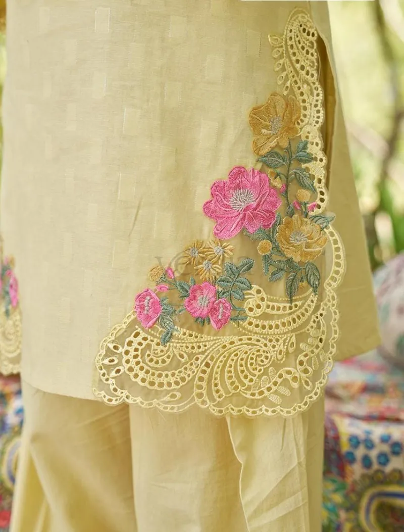 Designer Cotton Three Piece Kurti Set with Embroidery view 3