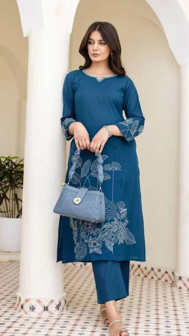 Elegant Two Piece Rayon Co-ord Set with Intricate Embroidery Paired with Rayon Pants view 2