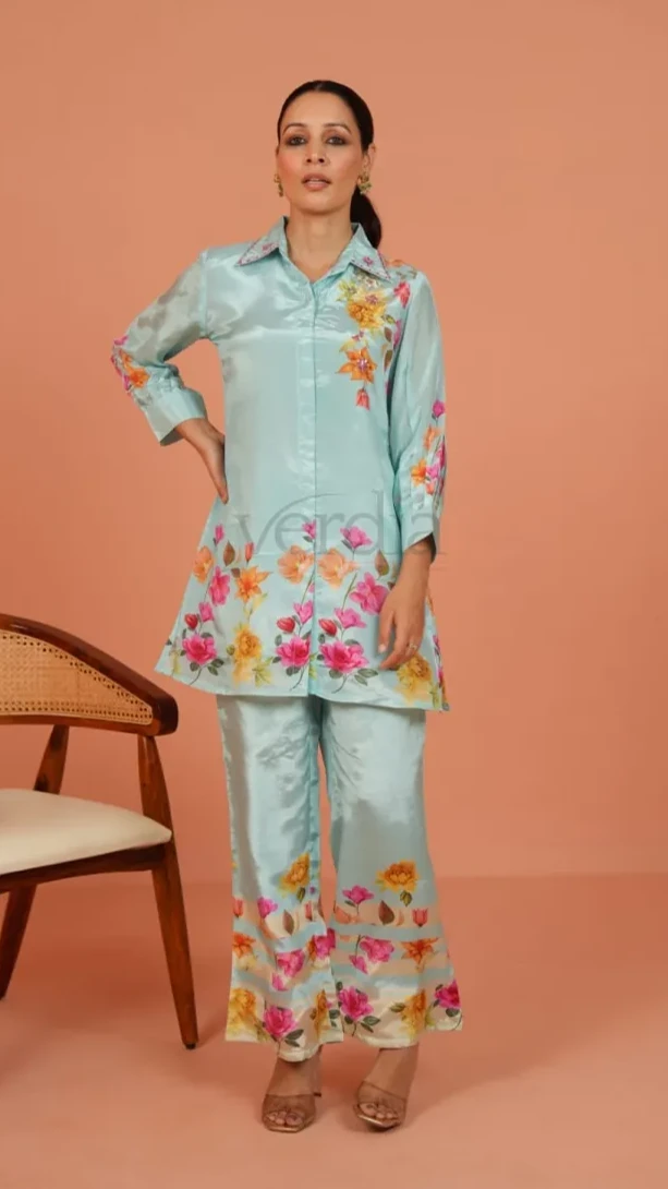 Two Piece Digital Designer Floral Print Crepe Co-ord Set view 4