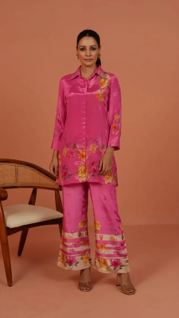 Two Piece Digital Designer Floral Print Crepe Co-ord Set view 7