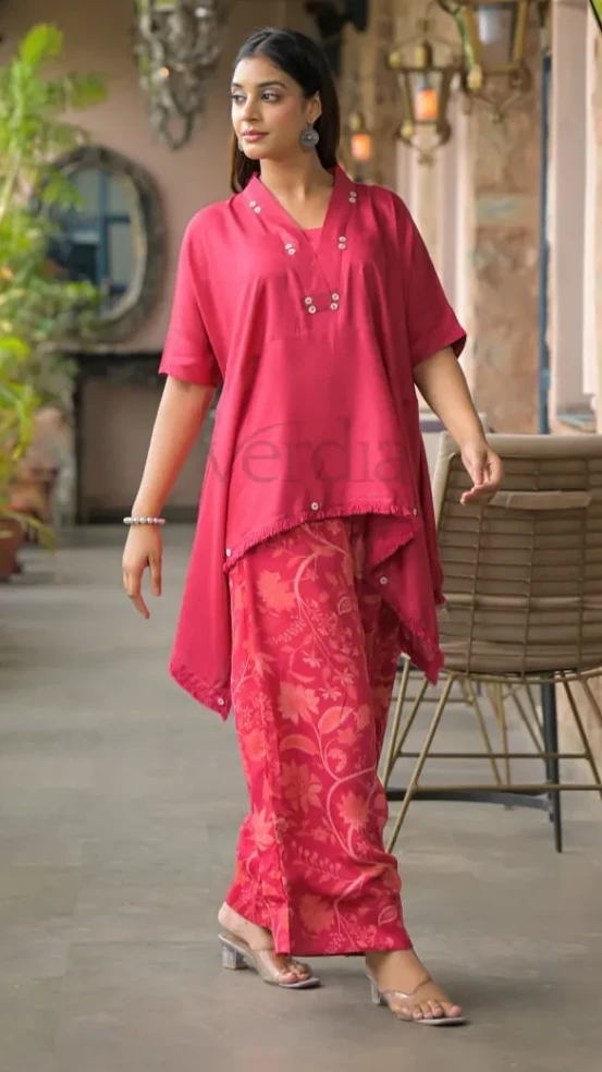 Imported Crepe Shirt with Chinnon Pant Co-ord Set view 3