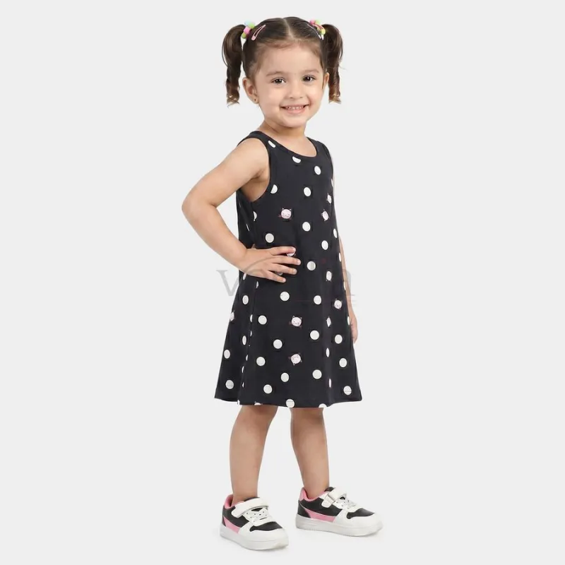 Hand Print Girls' Navy Blue A-Line Polka Dot Printed Frock view 2