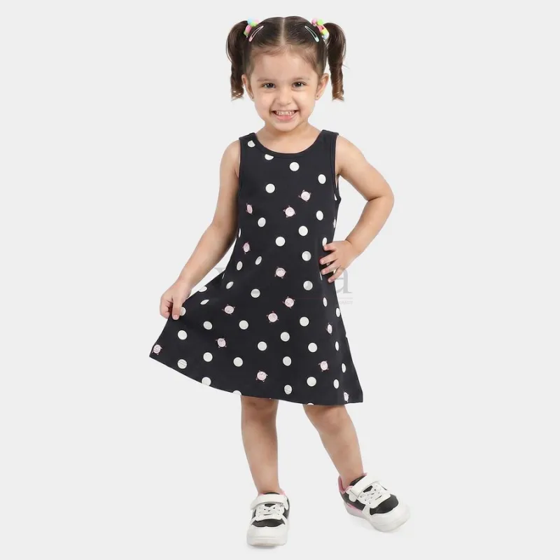 Hand Print Girls' Navy Blue A-Line Polka Dot Printed Frock view 5