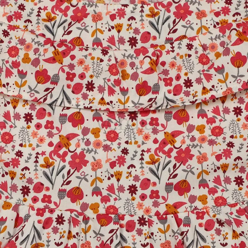 Hand Print Girls' Off White Floral Printed Fit and Flare Frock view 4