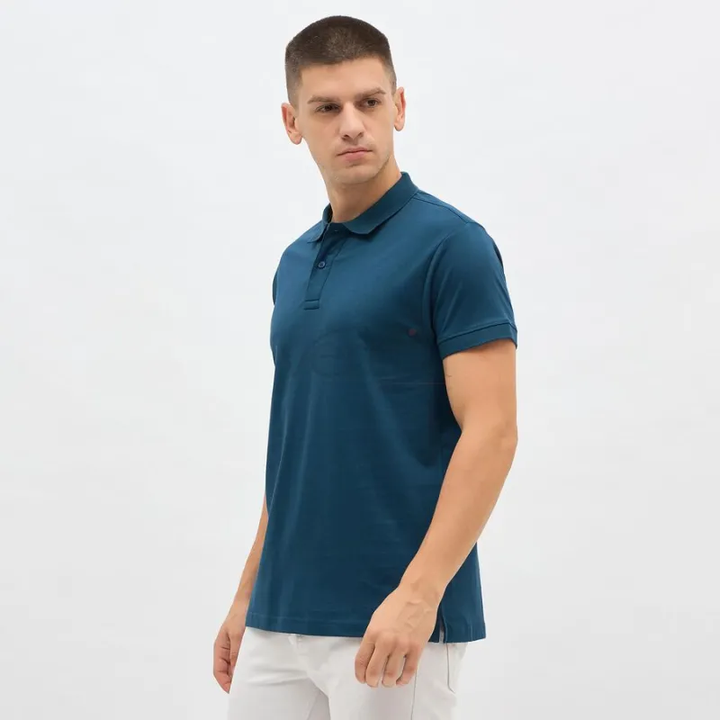 Men's Teal Blue Cotton Polo Neck Classic T-Shirt view 2