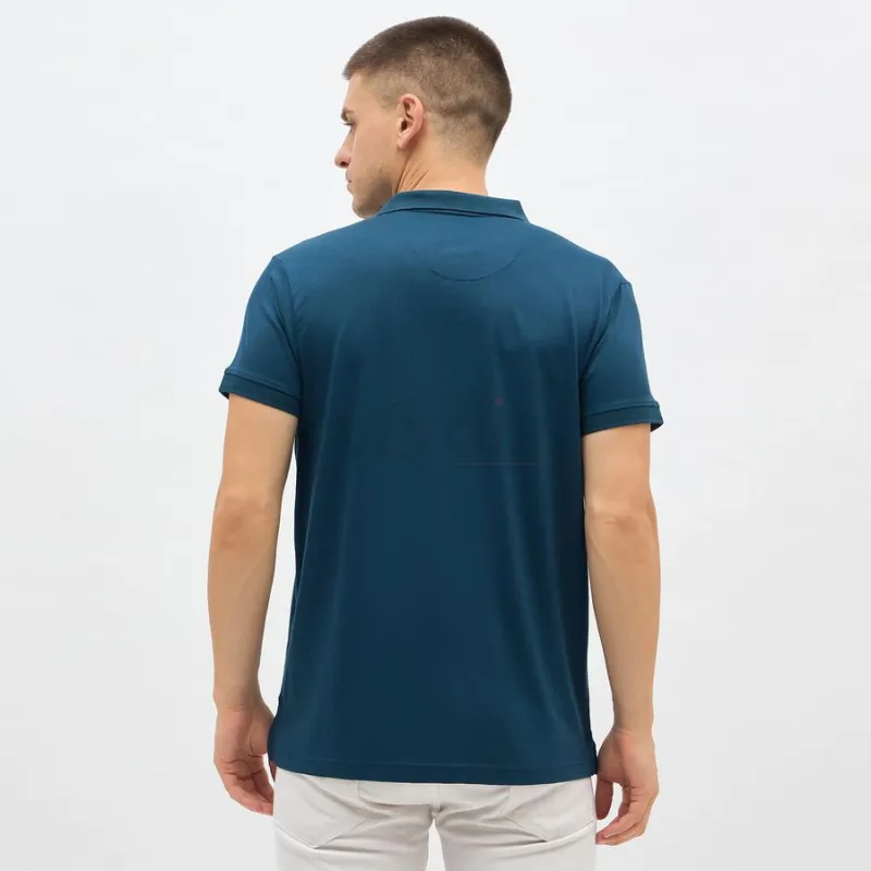 Men's Teal Blue Cotton Polo Neck Classic T-Shirt view 3