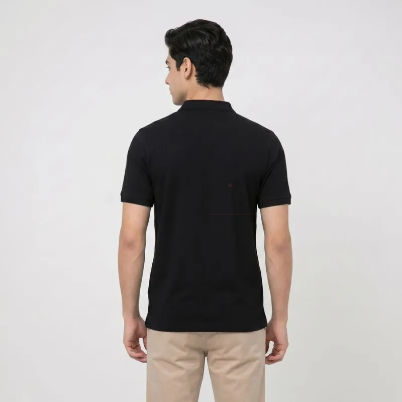 Men's Black Cotton Polo Neck Solid T-Shirt view 3